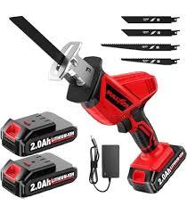 Cordless Reciprocating Saw, Electric Saw with Battery and Charger, 20V Battery Power Saws, 0-3500 SPM Variable Speed, Tool-Free Change, 4 PCS Blades for Wood PVC Metal Pipe Tree Cutting, 2 Batteries