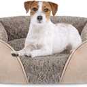 INVENHO Medium Dog Bed for Large, Small Dogs - Rectangle, Washable, Orthopedic, Soft, Calming, Durable Pet Cuddler with Anti-Slip Bottom (M: 25"x21"x8") (Beige)