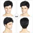 DDHAIR Mens Wig, Short Black Wigs for Men Natural Layered Synthetic Full Hair Replacement Wig for Male Daily Wear Party Cosplay Halloween Costume6inchBlack