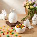 Meanplan 2 Pcs Easter Bunny Ceramic Cookie Jar Candy Dish with Lid Bunny Easter Egg Candy Jar Ornament Decorative Storage Container Rabbit Food Storage Canister Cookie Jars for Spring Party, 8.5 oz (White)
