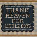 Framed Thank Heaven for Little Boys Wall Art, Baby Boy Nursery Wall Decor, Vintage Blue Gingham Inspirational Quote Paintings Canvas Prints Pictures for Toddler Kids Bedroom 16x24 inch