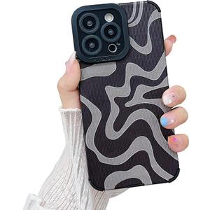 Designed for iPhone 13 Pro Max Phone Case, Soft PU Leather TPU and Cute Art Wavy Painted for Women Girls, Slim Protective Shockproof Compatible with iPhone Case (Grey, iPhone 13 Pro Max)