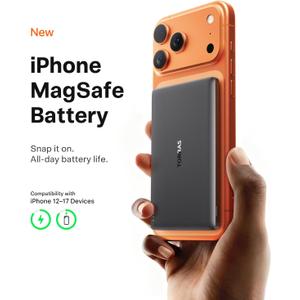 TORRAS MiniMag Power Bank, Ultra Slim 5,000mAh Wireless Portable Charger with USB-C Cable, Fast Charging iPhone Air Magnetic Battery Pack, Compatible for iPhone 17/16/15/14/13/12, Glacier Gray