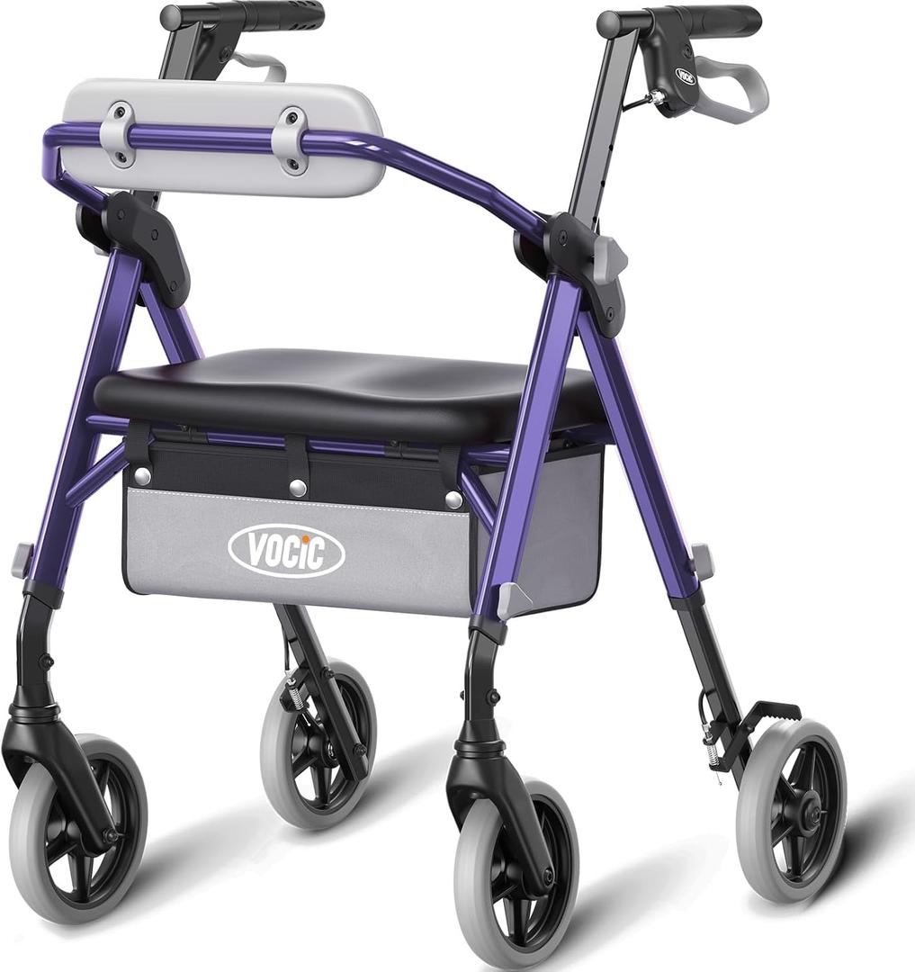 VOCIC Walkers for Seniors, Z11 Rollator Walker with Seat, Max 380 lbs, Avant Walkers with Ergo Seat & Backrest, Foldable Rollator Adjustable Height, All Terrain Walker, Lightweight