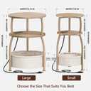 Round Side Table with Charging Station, USB Type C Port, Oak | End Table with Power Outlet,15.75 in Small Round Table with Basket, Space Saving, 3-Tier Small Table for Bedside, Sofa, 15.75" Dia with Power Strip