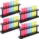 Juvale 4 Pack Plastic Test Tubes with Rack for Parties, Plant Propagation, Shot Glasses Holder for Science Themed Birthday Party, Pouring and Storing Liquids, 6 Colors (1.5 Ounces)