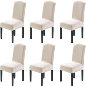 H.VERSAILTEX Dining Chair Covers Velvet Stretch Chair Covers for Dining Room Set of 6 Parson Chair Slipcovers Chair Protectors Covers, Soft Thick Solid Velvet Fabric Washable, Ivory