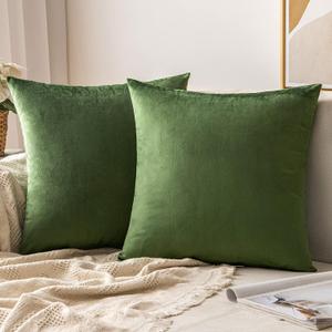 MIULEE Pack of 2 Moss Green Velvet Throw Pillow Covers 20x20 Inch Soft Solid Decorative Square Set Cushion Cases for Spring Couch Sofa Bedroom