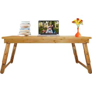 Floor Table Tray with Folding Legs Adjustable Low Coffee Table for Sitting on Floor Bamboo, Fully Assembled,33.5x17.7in