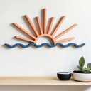 Novabright Sunrise Wall Art Wooden Sun Wall Decor Sunrise Sunset with Wave Ocean Art Sea Beach Themed Room Decor Minimalist Line Sign Nautical Housewarming Gift for Home Bedroom Livingroom Bed(Blue)