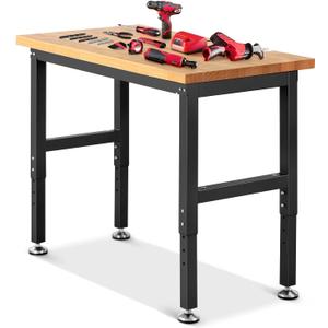 ENJOYWOOD Work Bench for Garage Workbench Adjustable Height Work Table for Shop Woodworking, 41 x 20 Heavy Duty Rubber Wood Top for Office, Home, Commercial