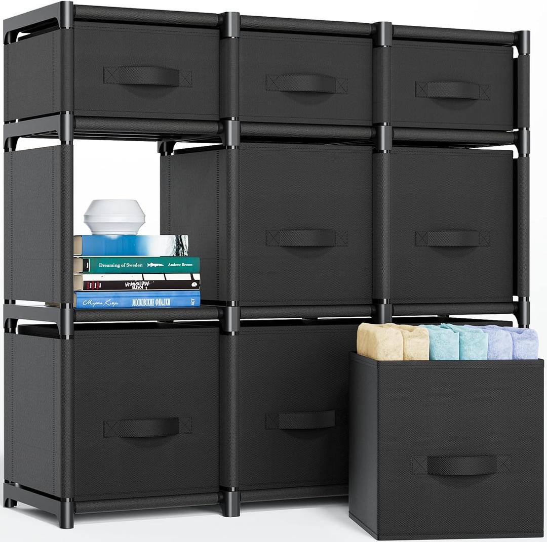 Mavivegue 9 Cube Storage Organizer, Closet Organizers and Storage, Cube Storage Shelf, Easy to Assemble with Storage Drawers, DIY Closet Cube Organizer for Living Room, Bedroom, Dorm Room-Black