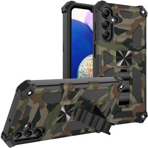 for Samsung Galaxy S25 FE Case, Camouflage Design Phone Case with Built-in Kickstand Heavy Duty Shockproof Military Grade Camo Protective Cover for Samsung Galaxy S25 FE, Army Green