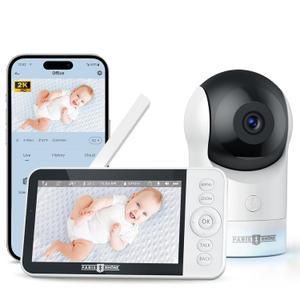 PARIS RHNE Video Baby Monitor, 2K UHD WiFi Camera, Night Vision, 5 Smart Baby Monitor with App Control, Motion and Cry Detection, AI Tracking, Three-Way Audio, RGB Night Light, Lullabies (White)