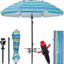 HOMEDEMO 7FT Beach Umbrella with Table & Anchor, Heavy Duty Windproof with UPF 50+ Sun Protection, Outdoor Umbrellas with Adjustable Aluminum Pole