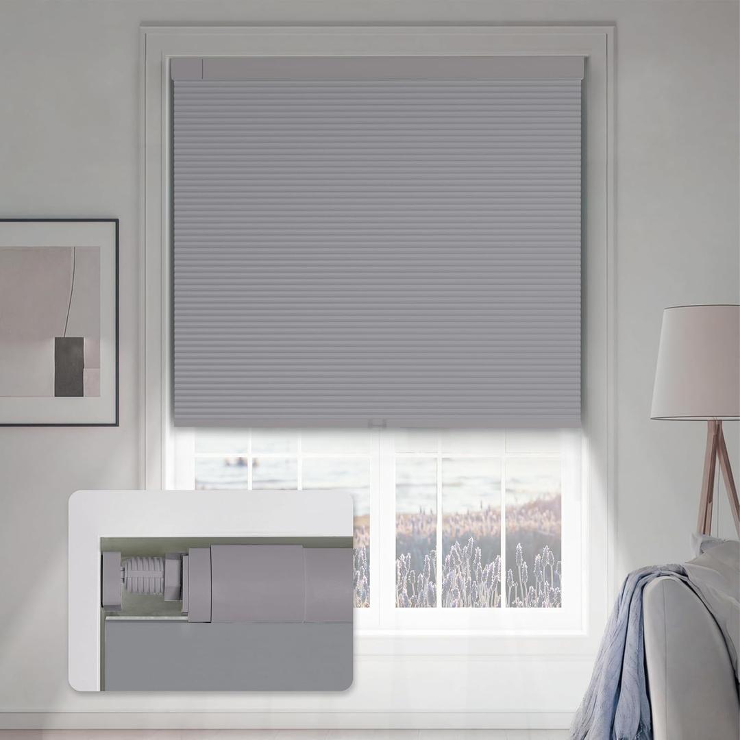 35''W x 48''H No Drill Cellular Shades, Blackout, Lavender Grey