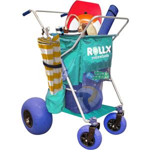 RollX Beach Cart With 4 Balloon Wheels for Sand, Foldable Storage Wagon With Rear 13 Inch and Front 7 Inch Tires (Pump Included) (Seafoam)