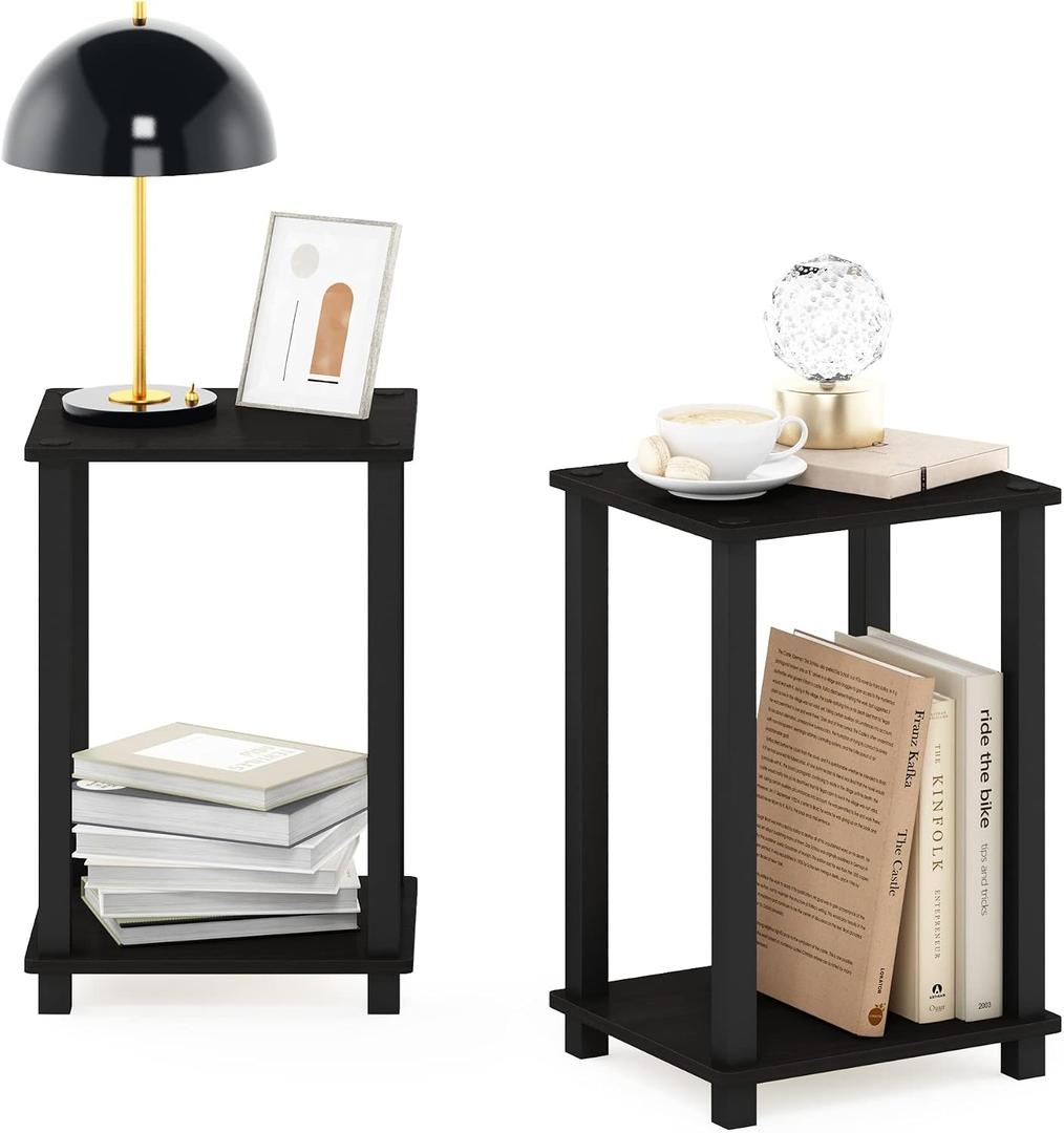 Furinno Simplistic End Table, 2-Pack, Espresso/Black, 2-Pack, 1-Tier, 13.4 x 11.5