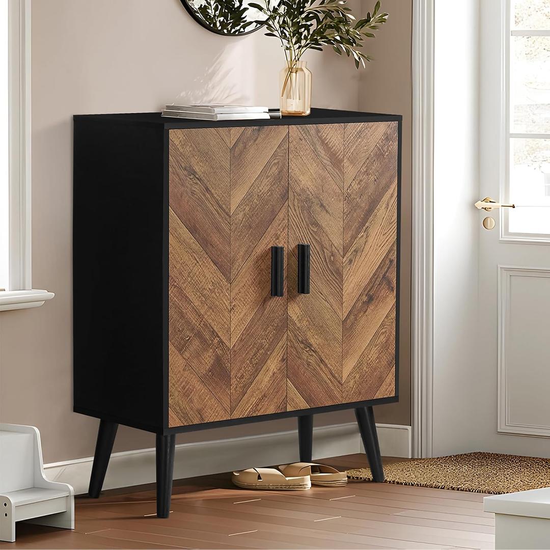 Iwell Storage Cabinet with 2 Shelves & Doors, Sideboard Buffet Cabinet with Storage, Entryway Cabinets, Accent Cabinets for Living Room, Dining Room, Entryway, Black, 31.5''H