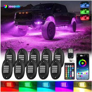 10Pods RGB LED Rock Lights Kit with APP/RF Remote Control, Segmented LED Underglow Lights Multi Zone Neon Exterior Light Multicolor 12v Waterproof for Truck Jeep UTV ATV Golf Cart Offroad SXS