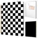 Stanoha Cute Spiral Notebook journal A4 Aesthetic Pretty Design for Women Girls Kawaii with Pocket, 8.5 x 11 inch, Graph, Black Plaid