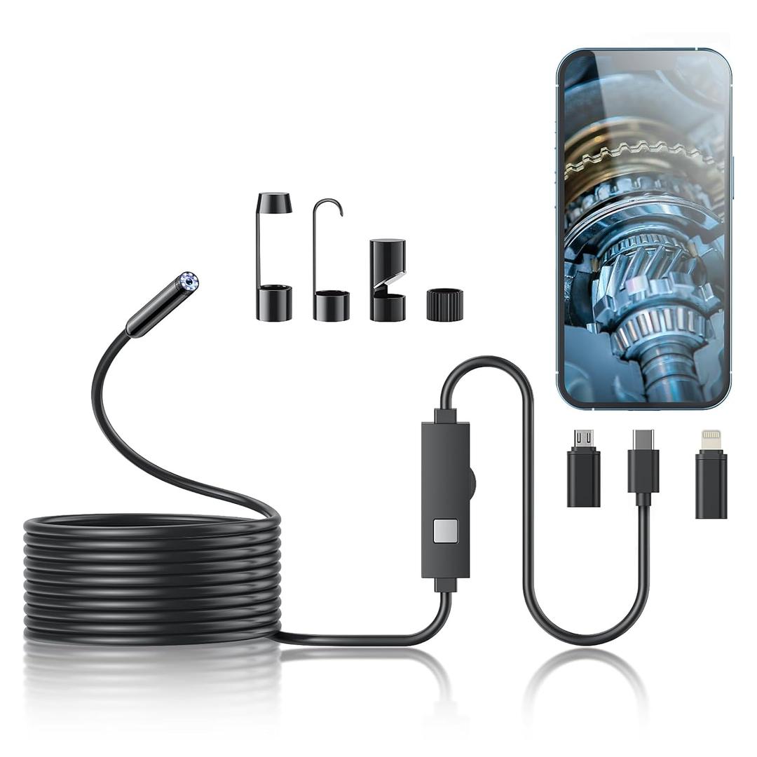 Endoscope Camera with Light, 1920P HD Borescope Tools with 8 Adjustable LED Lights, Endoscope with Semi-Rigid Snake Camera, Inspection Borescope for iOS and Android - 16.4ft Single Lens