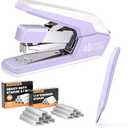 Effortless Stapler for Desk with 40-50 Sheet Capacity, 2000 Staples, 1-Touch Stapling, Ergonomic & Easy to Load Desktop Staplers, Heavy Duty Stapler, and Magnetic Staple Remover, Purple