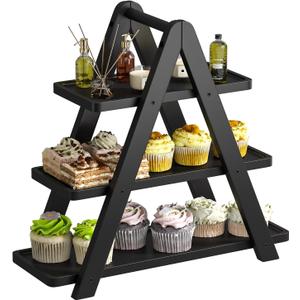 3 Tier Serving Tray Cupcake Stand and Towers Serving Tray for Party Food Tray Farmhouse Serving Platter Decorative Tray Decor Dessert Display Set Tiered Tray Stand (Black)