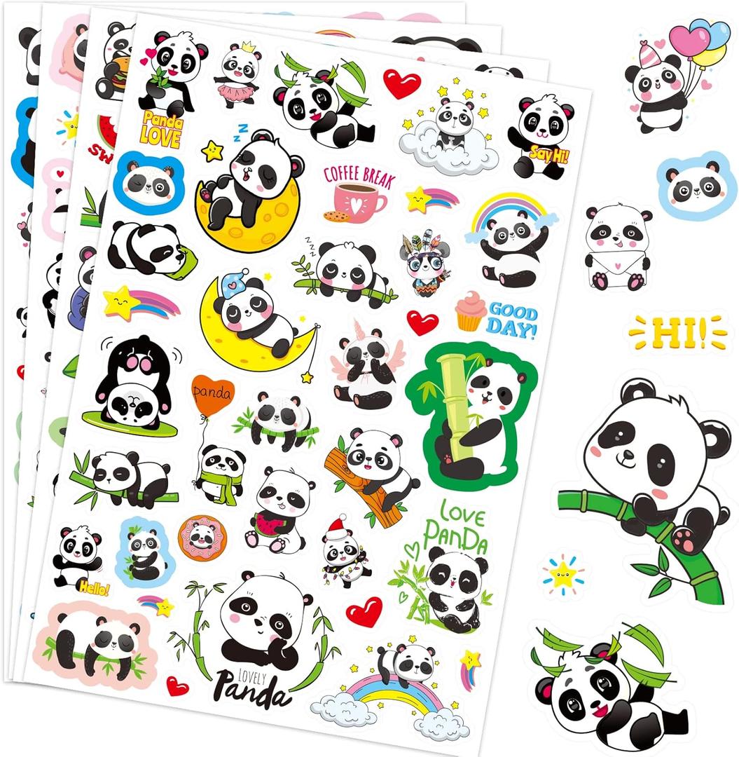 2 x Cute Panda Stickers Cool Funny Panda Adhesive Waterproof Stickers 665 Counts for Zoo Animal Birthday Invitations Envelopes Decorations Party Goodie Gifts Bags Decor School Game Class Rewards