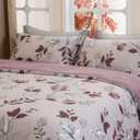 SLEEPBELLA Comforter King Size, 600 Thread Count Cotton Burgundy Botanical with Grey Floral Pattern Pink Reversible Comforter Set,Down Alternative Bedding Set 3Pcs(King, Burgundy Botanical)