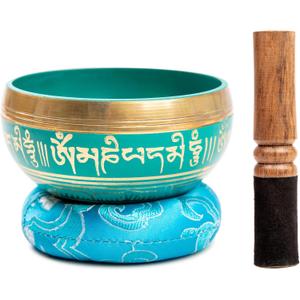 Tibetan Singing Bowl Set Brass - Master Healing Grade - Authentic Handcrafted Sound Bowl by Himalayan Bazaar (Turquoise)