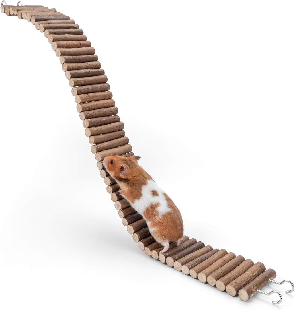 Niteangel Hamster Suspension Bridge Toy - Long Climbing Wooden Ladder for Hamsters Mice Mouse Gerbils Sugar Glider Rat and Other Small Animals (25.6L x 2.8W)