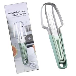 3-in-1 Watermelon Fork Slicer Cutter,Watermelon Cutter Slicer Tool,Stainless Steel Watermelon Windmill Cutter,Melon Cutter Knife Portability Fruit Fork for Kitchen, picnicking (Green), Pack  3-in-1 Watermelon Fork Slicer Cutter,Watermelon Cutter Slicer Tool,Stainless Steel Watermelon Windmill Cutter,Melon Cutter Knife Portability Fruit Fork for Kitchen, picnicking (Green), Pack