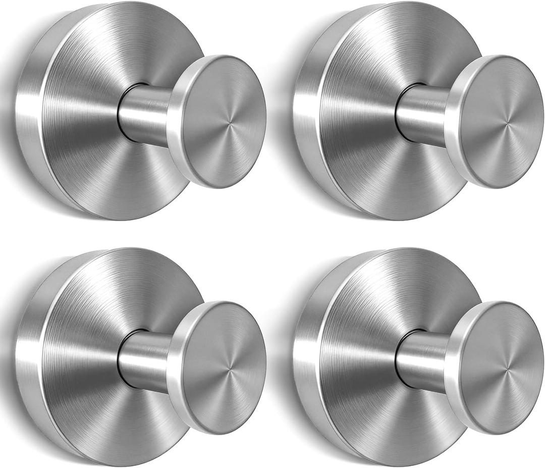 2026 Upgraded Drill-Free Suction Cup Hooks, Stainless Steel Suction Cup Hooks for Shower, Bathroom, Glass, Window,Hanging Towels - 4 Pack
