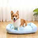 Cooling Dog Bed for Large Medium Small Dogs, Breathable Dog Cooling Mat with Self Cooling Ice Silk Fabric, Washable Summer Pet Bed for Indoor Outdoor, Blue Medium