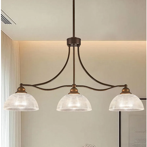 3-Light Oil Rubbed Bronze Pendant Light for Kitchen Island Antique Dome Hanging Light Fixture Brushed Bronze Dinner Room Light with Crystal Glass Adjustable Pendant Lamp for Bedroom Hallway Entryway