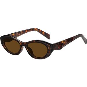 Trendy Oval Sunglasses for Women Retro Small Cat Eye Glasses 90s Shades (Tortoiseshell)