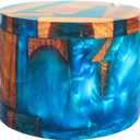 Resin Wooden Salt Box with Magnetic Swivel Lid - Handcrafted Namakdani - Rosewood Container for Celtic Salt, Spice, Pepper, Salt Herbs- Elegant Kitchen Accessory for Decorative Countertop(Blue Resin)