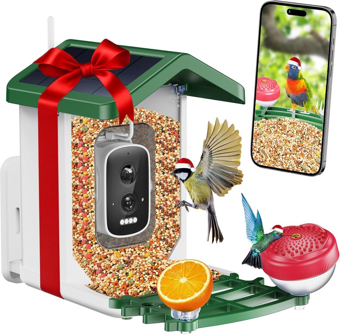 Bird Feeder with Camera, 2.5K UHD, AI Bird Species Recognition, Solar Powered, Instant Arrival Alerts, Weatherproof Squirrel-Proof Birdhouse with WiFi App Live View, 32GB Card & Accessories Included
