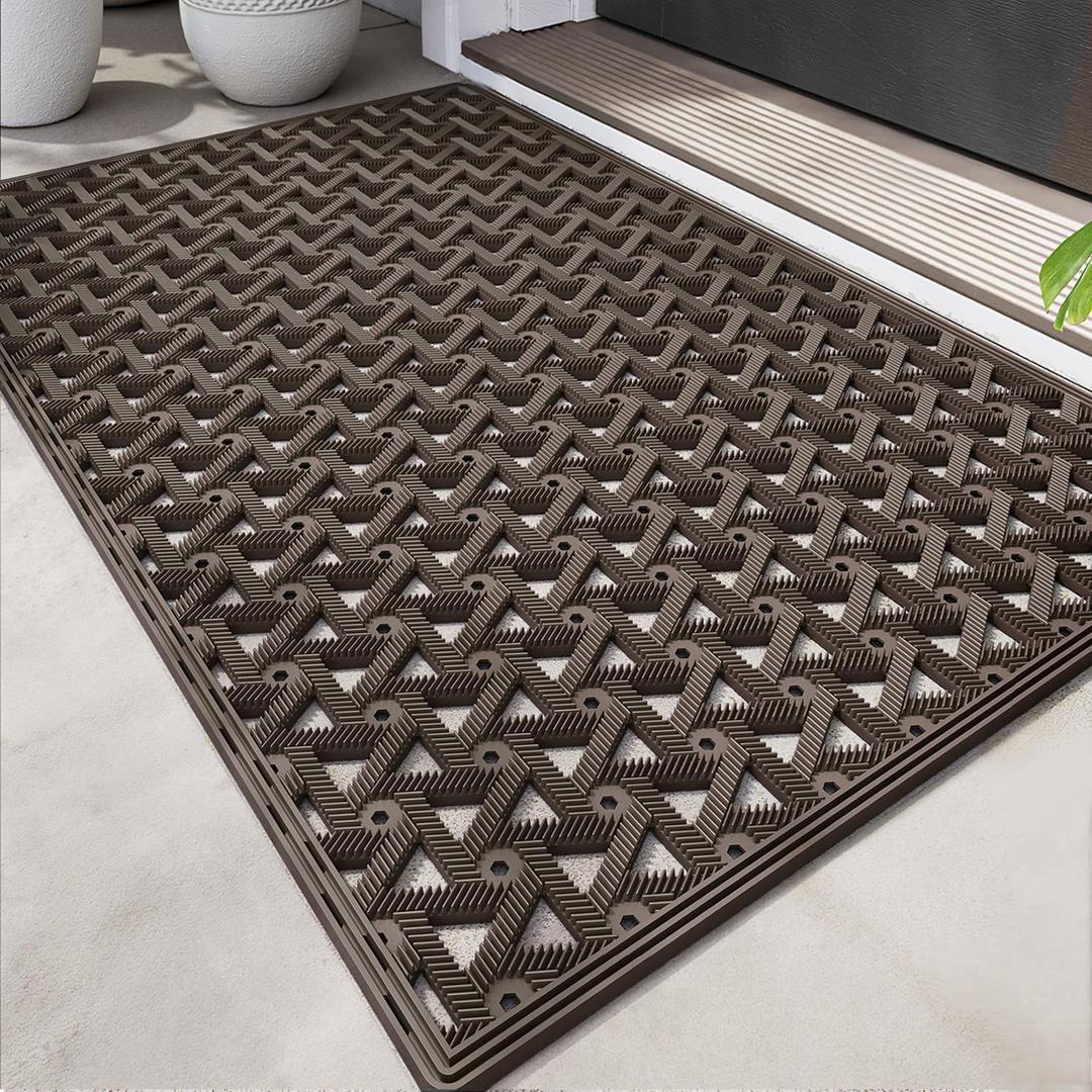 Color&Geometry Door Mat Outside Entrance with Drainage, 24"X36" Brown
Rubber Heavy Duty Dirt Trapper Waterproof Outdoor Welcome Mat, All Weather for Front Back Door Patio Entryway Entry