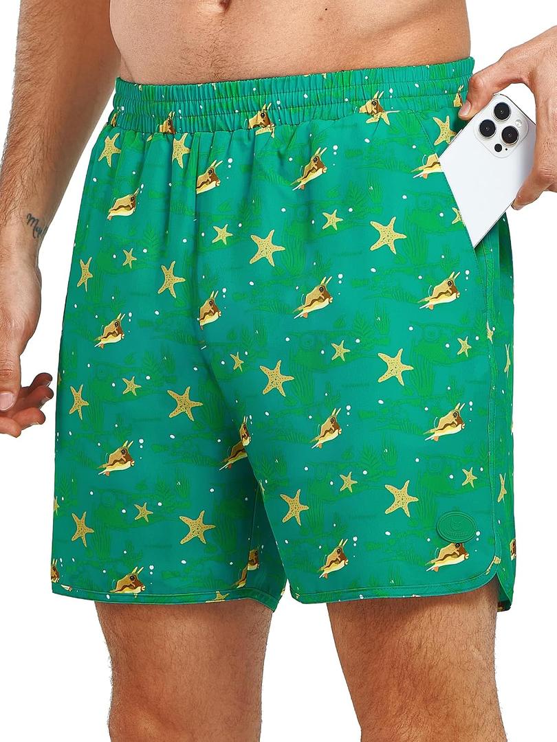 NORTHYARD Mens Swim Trunks 5" Beach Swim Shorts Quick Dry Bathing Suit with Mesh Liner Packable (Green, M)