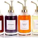 Molimoli Coffee Syrup Dispenser for Coffee Bar, Coffee Pump Dispenser, Glass Syrup Bottle w/ Pump, Maple/Coffee Syrup Bottles, Set of 4 w. Labels, Gold