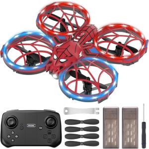 Spider Mini Drone for Kids with Altitude Hold and Headless Mode, 2 Batteries, Full Propeller Guards, 3 Lighting Effects, 360 Flips, 3 Speeds, Birthday Gifts Toys for Beginners Boys Girls