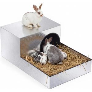 Extra-Large Galvanized Metal Rabbit Breeding Box 24 x 16 x 10 Inch, Guinea Pigs Breeding House with Semi-Enclosed Partition, Durable Small Animal Hideout Burrow for Rabbits and Guinea Pigs