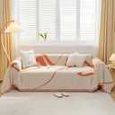 VClife Stripe Couch Cover Thick Pet-Friendly Chenille Sofa Cover for Sectional Couch, Minimalism Chic Style White Cream Caramel Geometric Furniture Protector Cover Couch Cover for 2 Cushion Couch Sofa (Large (71*118inch))