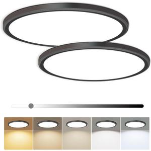 hunhun 2 Pack 16 Inch Dimmable LED Flush Mount Ceiling Light 4800LM Round Light Fixture 5 Color Temperature Selectable Super Slim Large Flat Ceiling Lamp for Living Dining Room Black