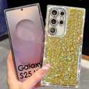 Trendy Girly Glitter Powder Compatible with Sumsung Galaxy Rectangle Case, Elegent Cute Slim Women Bling Diamond Rhinestones Plating Phone Cases(Gold,S25 Ultra)