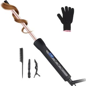 3/8 Inch Curling Iron, 9mm Tiny Curling Wand, Ceramic Small Barrel Curling Iron with Adjustable Temp,Fast Heating, for Long & Short Hair, Include Heat Resistant Glove (Gold)