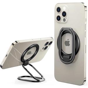 [2025 Upgraded] Mag Safe Phone Ring Holder, SUPERONE Adjustable Magnetic Kickstand & Removable Phone Grip Compatible with Wireless Charging Only for iPhone 17 &16 & 15 & 14 & 13 & 12 Series - Black