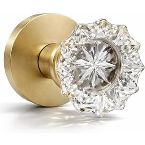 Mega Handles Feerie Crystal Door Knobs - 2 Pack Heavy Duty Dummy Door Knob, Non-Turning Dummy Door Knobs for Hallway Closet & French Doors, Single Side, Fits All Standard Door Sizes - Satin Brass